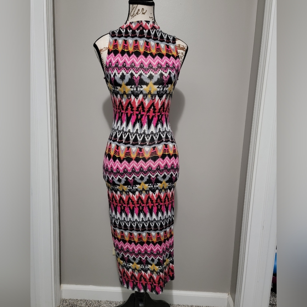 Multi-Colored Body Con Maxi Dress